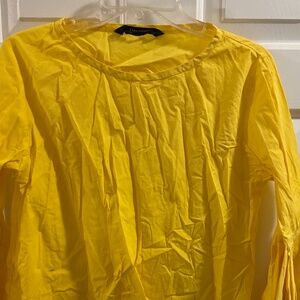 Zara Woman Yellow Boat Neck Top w/Fancy Bell Sleeves Size L